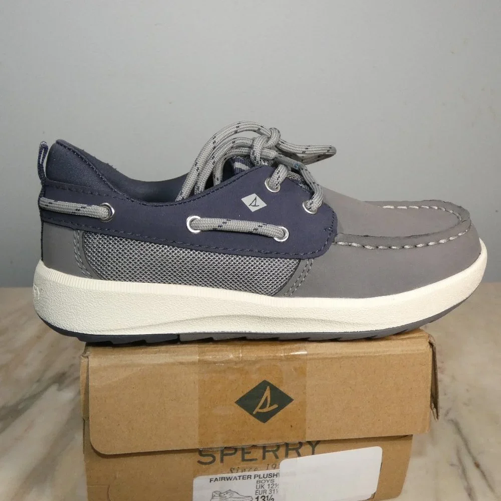 Sperry Fairwater Plushwave Sneaker, Grey/Navy, 13.5 US Unisex Big Kid